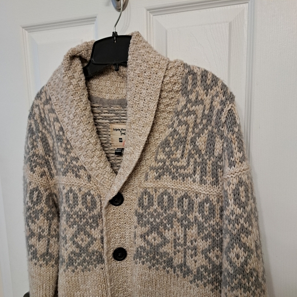 Triple Five Soul Cardigan Men's Medium Sweater Oatmeal Beige Grey Knit - Picture 13 of 13